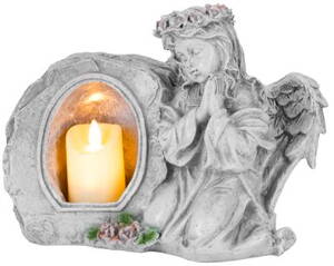 Dekorácia MagicHome, Anjel modliaci so sviečkou, LED, keramika, na hrob, 28x13x21,5 cm