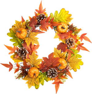 Veniec MagicHome Nature, jesenný, oranžový, javorové listy, 40 cm