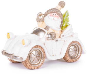 Dekorácia MagicHome Vianoce, Santa v aute, keramika, 46,50x19,50x31,50 cm
