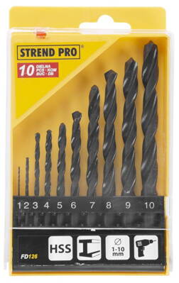 Sada vrtak STREND PRO FD126, 10 dielna, 1-10 mm, HSS, PlastBox