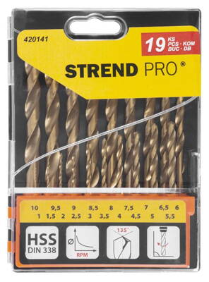 Sada vrtak STREND PRO FD032, 19 dielna TiN HSS
