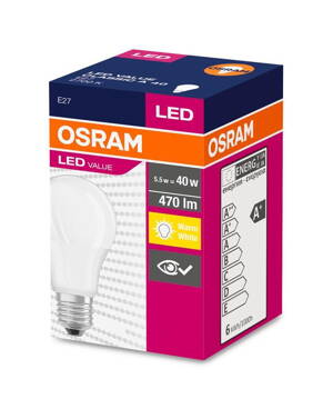 Ziarovka OSRAM® LED Value CLASSIC A FR 40 non-dim, 5W/827 E27 2700 K