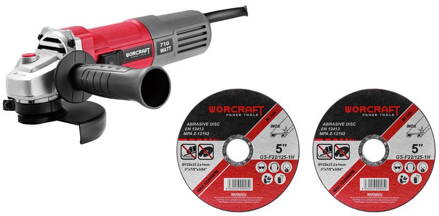 Brúska Worcraft AG08-115P, 710W, 115 mm, M14, uhlová, PROMO + 2 kotúče