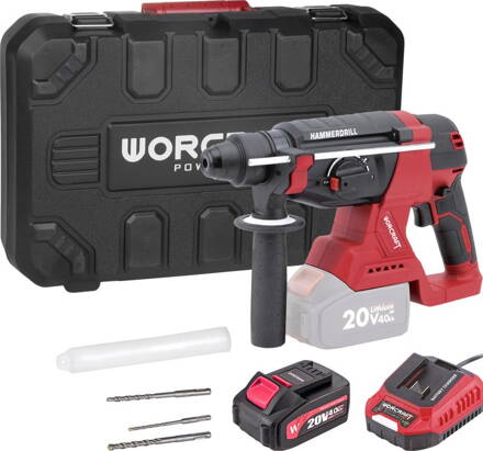Kladivo Worcraft CRH-S20LiBCM, 20V, ShareSYS, SDS+, 3J, bezuhlíkové, set v kufríku