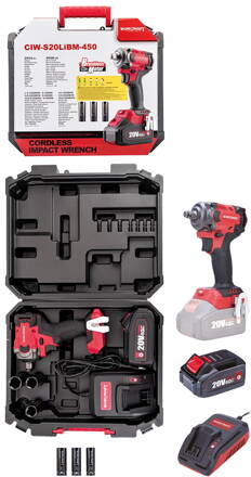 Uťahovák Worcraft CIW-S20LiBM-450 ShareSYS, 20V Li-Ion, rázový, 450Nm, 1/2" square, SET 1x akumulátor 4.0 Ah + rýchlonabíjačka, v kufri