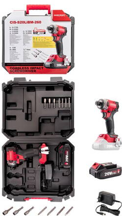 Uťahovák Worcraft CIS-S20LiBM-260 ShareSYS, 20V Li-Ion, rázový, 260Nm, bezuhlíkový, SET 1x akumulátor 2.0 Ah + 1x nabíjačka, v kufri