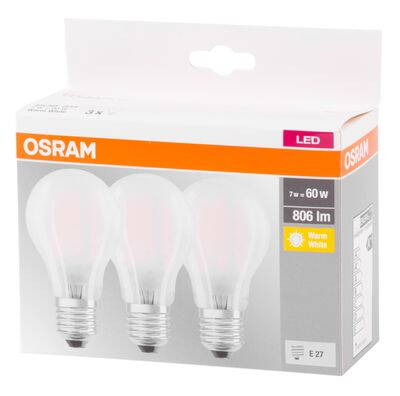 Ziarovka OSRAM® LED FIL 060 non-dim, 7W/827 E27 2700K MULTIPACK, Star CLASSIC, ČÍRA, bal. 3 ks