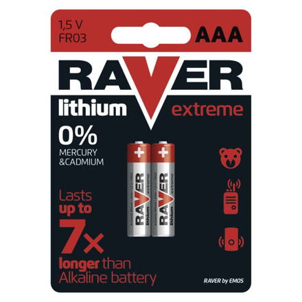 Batéria RAVER FR03, líthiová batéria, 2 ks, AAA tužka