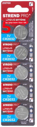 Batéria Strend Pro, lítiová, gombíková, CR2032, 3V, blister, 5ks