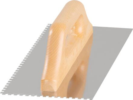 Hladítko Strend Pro Premium, s drev. rúčkou, 270x130 mm, 0,7 mm, e04 mm, rovné, nerez
