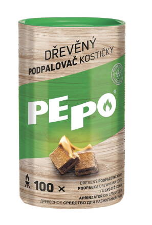 Podpalovac PE-PO®, drevný, kocky, 100 podpalov