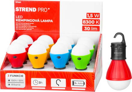 Svietidlo Strend Pro Camping C748, lampa, tvar žiarovky, 3xAAA, červená, modrá, zelená, oranžová, 12 ks