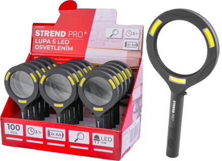 Lupa so svetlom Strend Pro 113x242x22 mm, 2xAA, LED 100 lm, 3x LED osvetlenie, na čítanie, Sellbox 15 ks