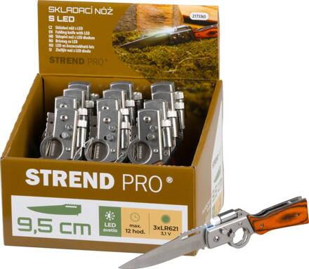 Nôž Strend Pro XL121901, 210 mm, skladací s LED svetlom, Sellbox 12 ks