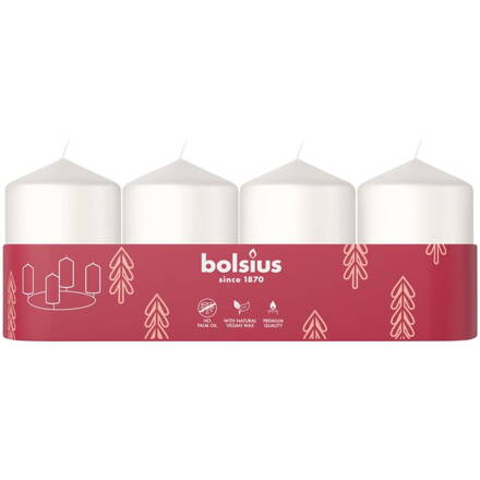 Sviečky Bolsius Pillar Advent, biele, 60x40 mm, bal. 4 ks