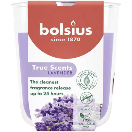 Sviečka Bolsius True Scents, levanduľa, 80x73 mm, v skle