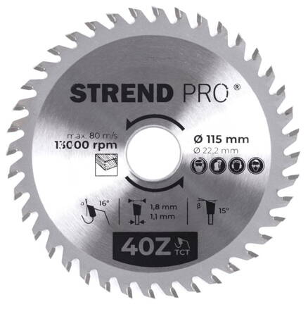 Kotúč Strend Pro TCT 115x1.8x22.2 mm 40T, na drevo, pílový, SK plátkami