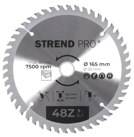 Kotúč Strend Pro TCT 165x2.2x20 mm 48T, na drevo, pílový, SK plátkami