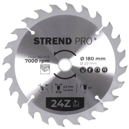 Kotúč Strend Pro TCT 180x2.2x20/16 mm 24T, na drevo, pílový, SK plátkami