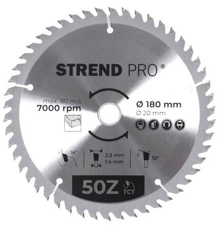 Kotúč Strend Pro TCT 180x2.2x20/16 mm 50T, na drevo, pílový, SK plátkami