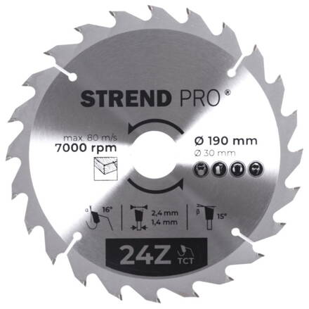 Kotúč Strend Pro TCT 190x2.4x30/20 mm 24T, na drevo, pílový, SK plátkami