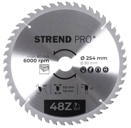 Kotúč Strend Pro TCT 254x3.0x30/20 mm 48T, na drevo, pílový, SK plátkami
