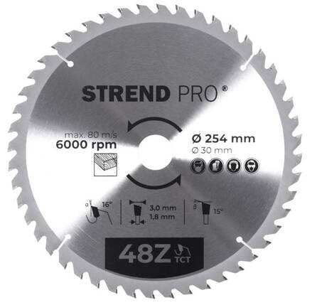 Kotúč Strend Pro TCT 254x3.0x30/20 mm 48T, na drevo, pílový, SK plátkami
