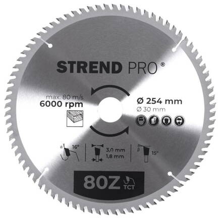 Kotúč Strend Pro TCT 254x3.0x30/20 mm 80T, na drevo, pílový, SK plátkami