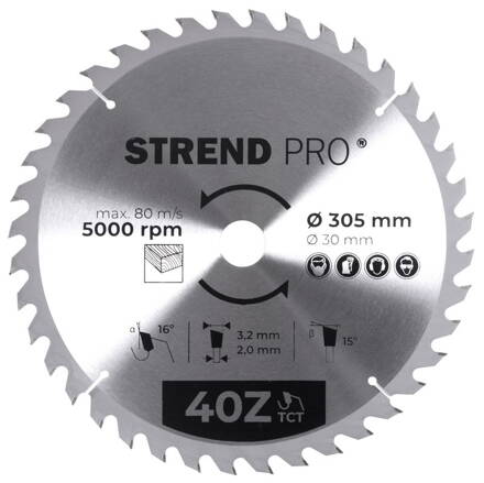 Kotúč Strend Pro TCT 305x3.2x30/20 mm 40T, na drevo, pílový, SK plátkami
