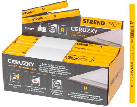 Ceruzka Strend Pro, 176 mm, červená tuha, oválna, na sklo a keramiku, sellbox 72 ks