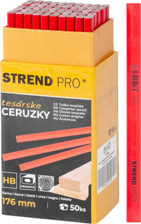 Ceruzka Strend Pro, tesárska, 176 mm, čierna tuha, hranatá, sellbox 50 ks