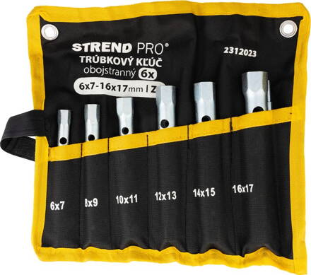 Kľúč Strend Pro, 6x7-16x17 mm, trúbkový, obojstranný, Zn, set 6 ks