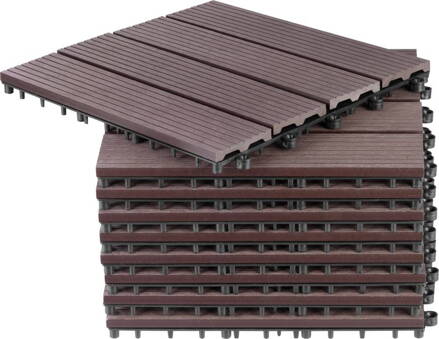 Sada 9 plastových terasových dosiek s WPC efektom dreva, palubovka, PP, 31x31x2, farba hnedá a sivá
