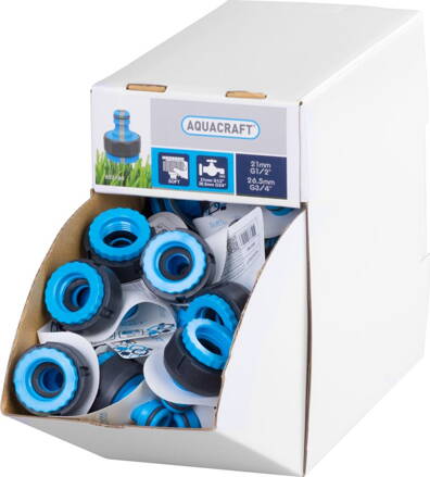 AQUACRAFT® 552185, Display box, 70 ks, Adapter SoftTouch 3/4"-1/2"