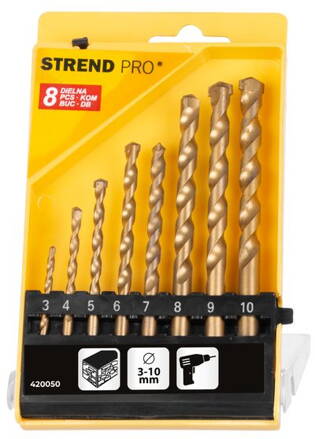 Sada vrtak STREND PRO FD023, 8 dielna, 3-10 mm, TiN