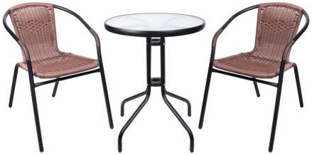 Set balkonovy ALESIA, stôl 70x60 cm, 2x stolicka 52x55x73 cm, oceľ