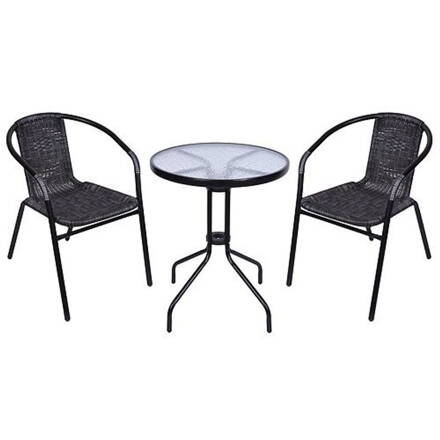 Set balkonovy ALESIA, šedý, stôl 70x60 cm, 2x stolicka 52x55x73 cm, oceľ