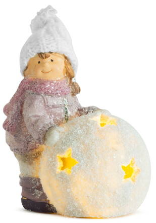 Postavicka Xecco 18929, Dievčatko s guľou LED, terakota, 15 cm