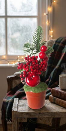 Dekorácia s jablkom, v črepníku, 25cm, 2ks