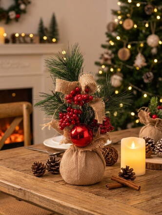 Dekorácia s guľou, v jute, 23cm, 2ks