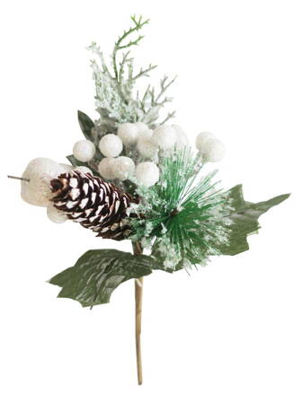 Vetvička so šiškou, biela, 21cm, 6 ks
