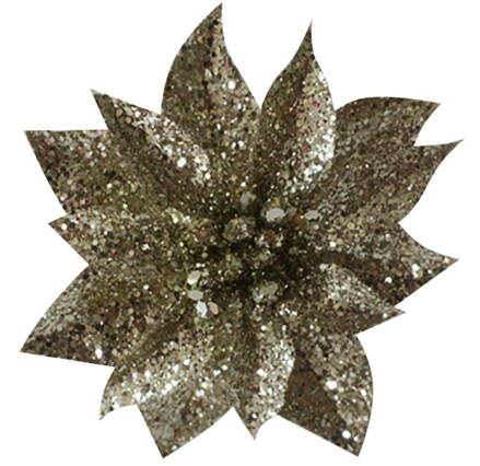 Kvet GlitterPoinsettia, so štipcom, šampaň, 9x8cm, 6 ks