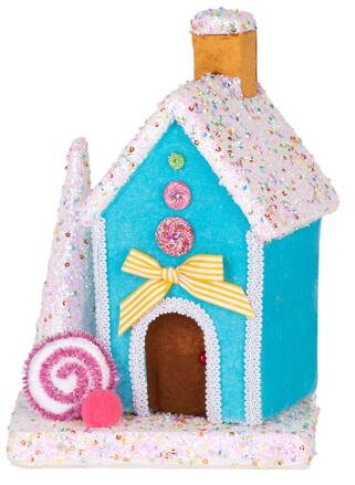 Dekorácia MagicHome, domček, modrý, 27 cm