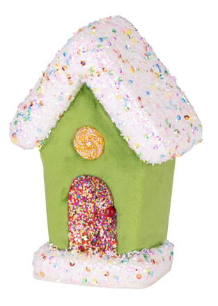 Dekorácia MagicHome, domček, zelený, 16 cm, závesný