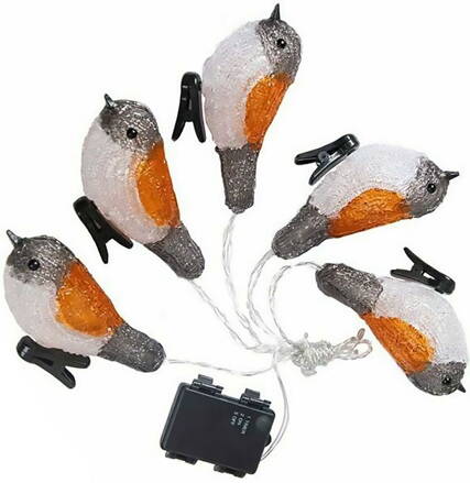 Reťaz MagicHome Vianoce A Bird, 25 LED, IP44, 3xAA, 5 vtáčikov