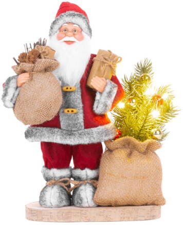 Dekorácia MagicHome Vianoce, Santa s taškou a stromčekom, LED, 30 cm