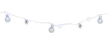 Reťaz MagicHome Vianoce Ball, 20 LED studená biela, s guľami a vločkami, strieborná, 2xAA, jednoduché svietenie, osvetlenie, L-1,9 m