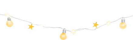 Reťaz MagicHome Vianoce Ball, 20 LED teplá biela, s guľami a hviezdami, zlatá, 2xAA, jednoduché svietenie, osvetlenie, L-1,9 m