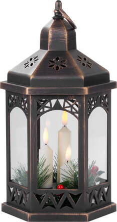 Lampáš MagicHome Vianoce Morocco, LED teplá biela, sviečky, čierny, 3xAAA, plast, časovač, 18x15x32 cm
