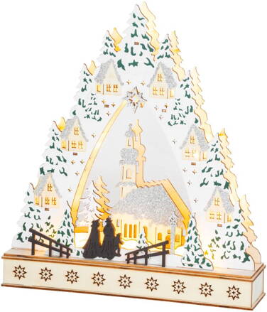 Dekorácia MagicHome Vianoce, Dedinka, LED, MDF, 30x7x33,5 cm